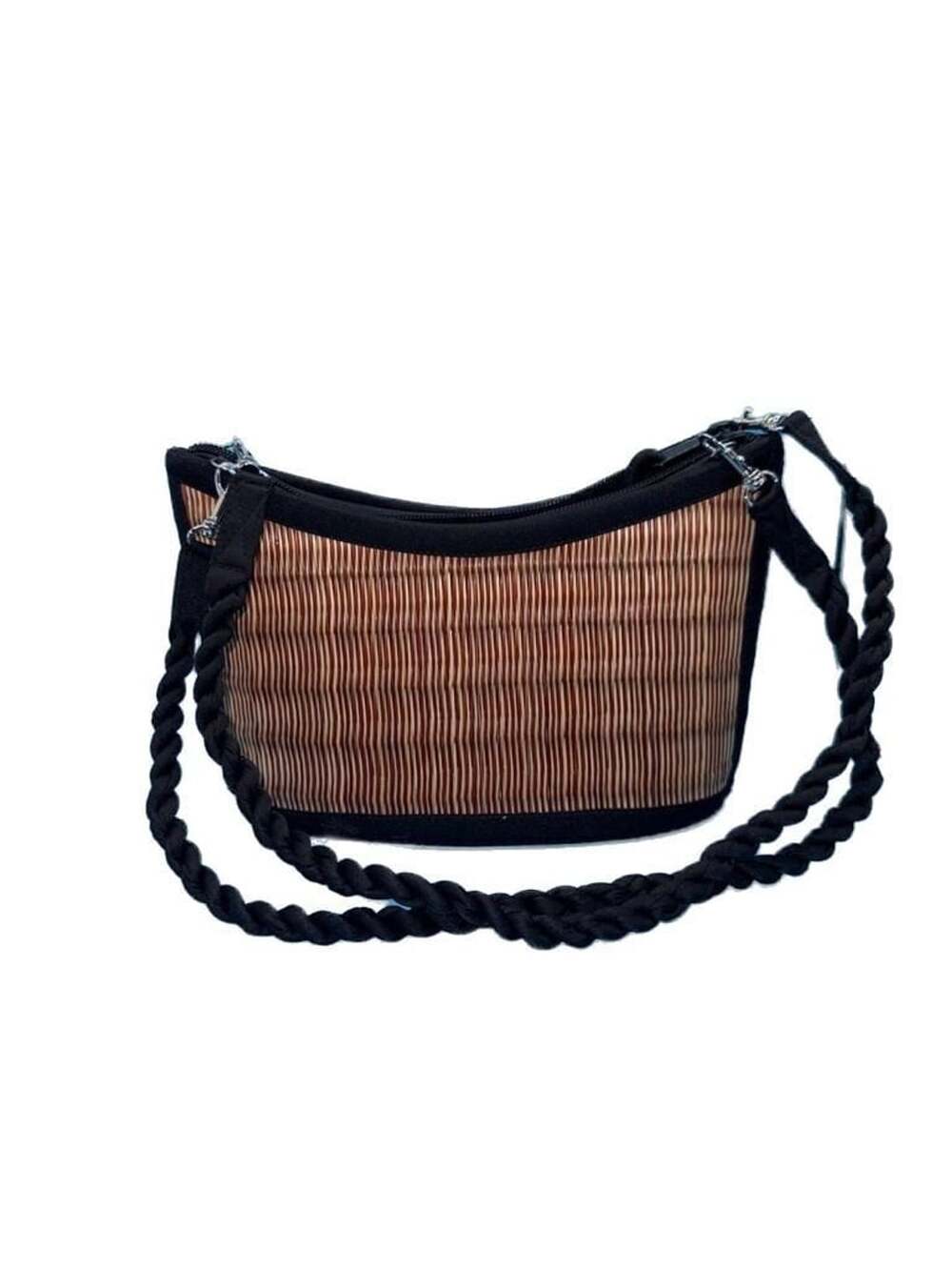 Baskets of Cambodia Hand-Woven Seagrass and Fabric Shoulder Bag